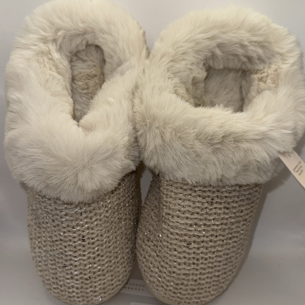 Sequin Knit Slip-On Slippers Tan